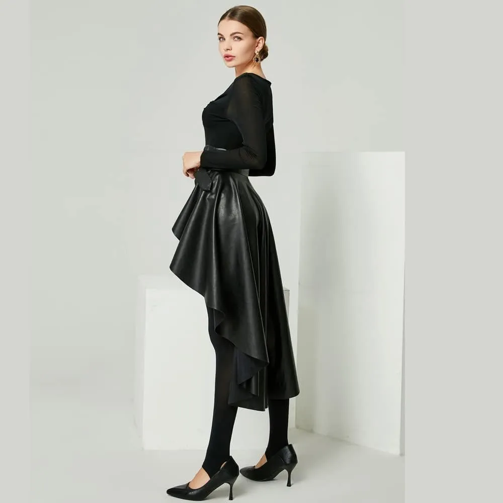 Leather Skirt for Women Black Faux Leather Plus Size Pleated Midi Maxi Fall Long Skirts