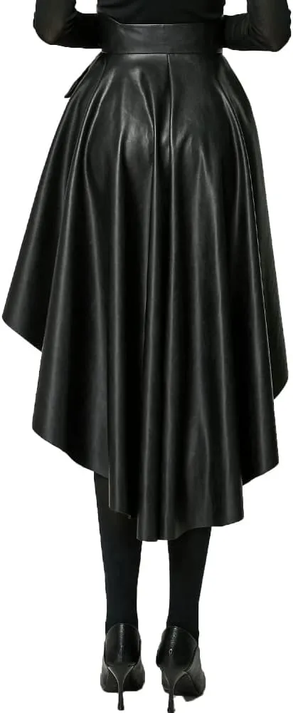 Leather Skirt for Women Black Faux Leather Plus Size Pleated Midi Maxi Fall Long Skirts