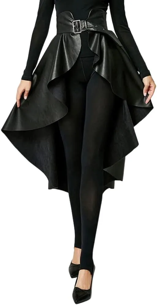Leather Skirt for Women Black Faux Leather Plus Size Pleated Midi Maxi Fall Long Skirts