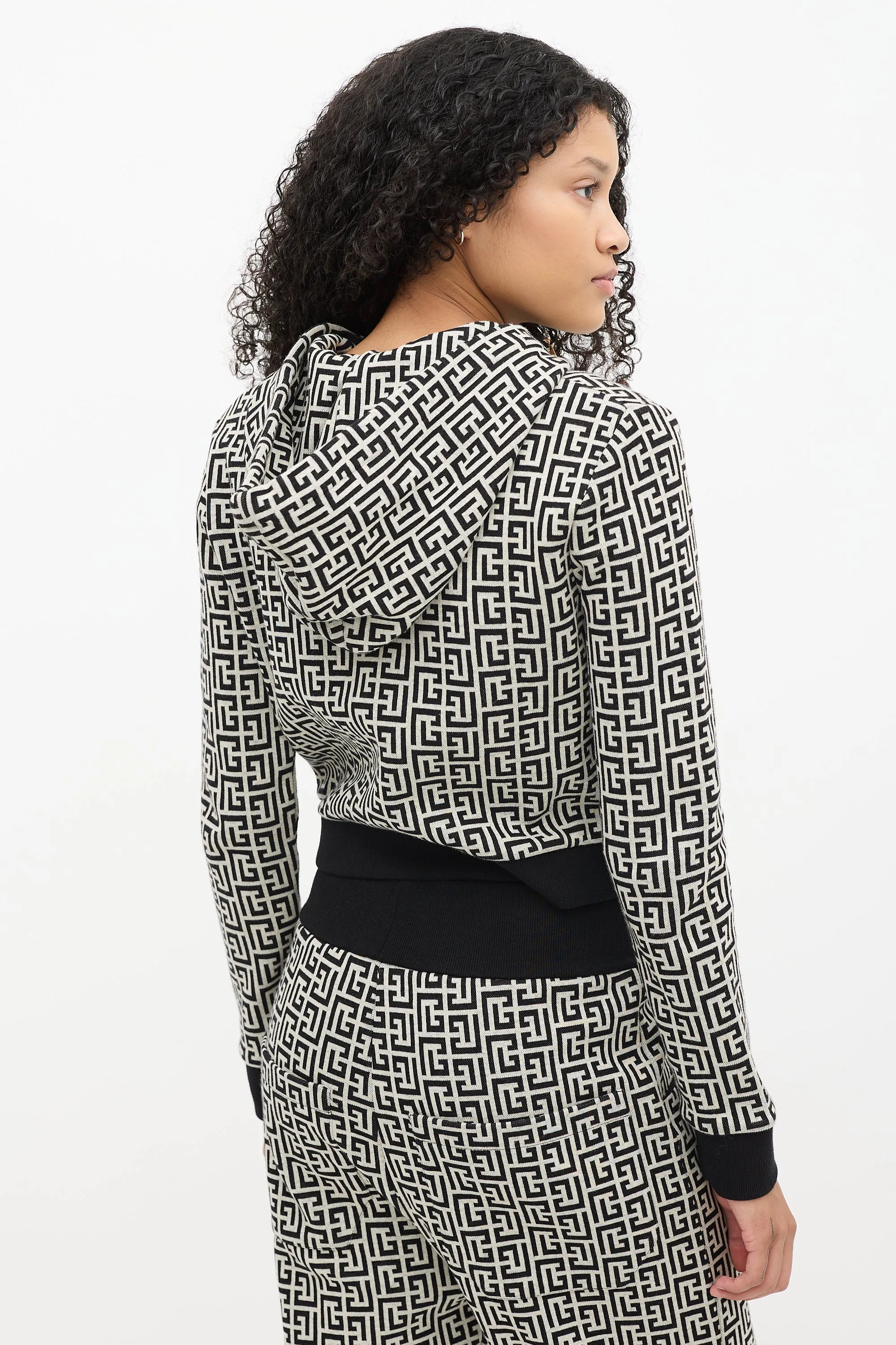 Light Grey & Black Monogram Crop Hoodie