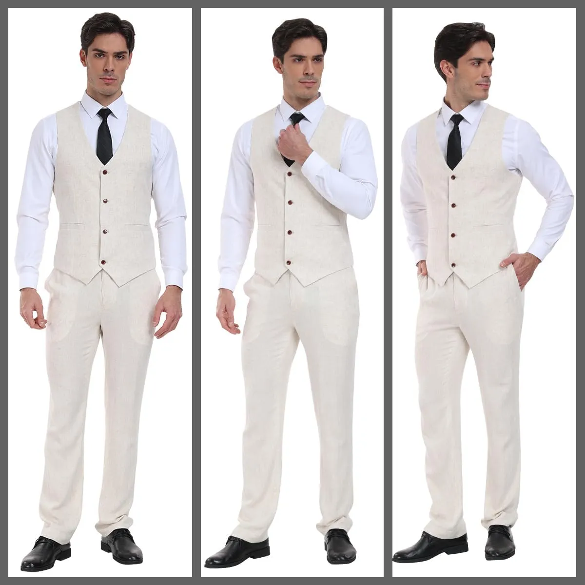 Linen Beach Wedding Suits Men's Slim Fit 2 Piece Groom Suit Prom Party Dress Tuxedos Vest Pants Suit Set
