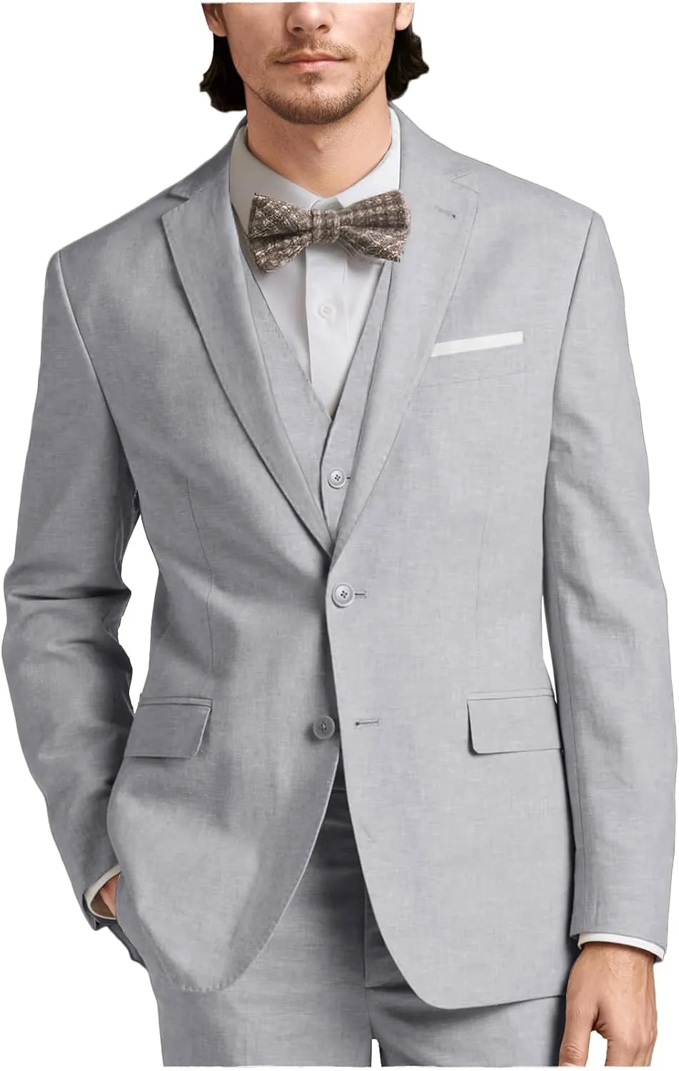 Linen Mens Suits 3 Piece Slim Fit Tuxedo Suit for Men Beach Wedding Formal Business Suit Groom Prom Set Outfits