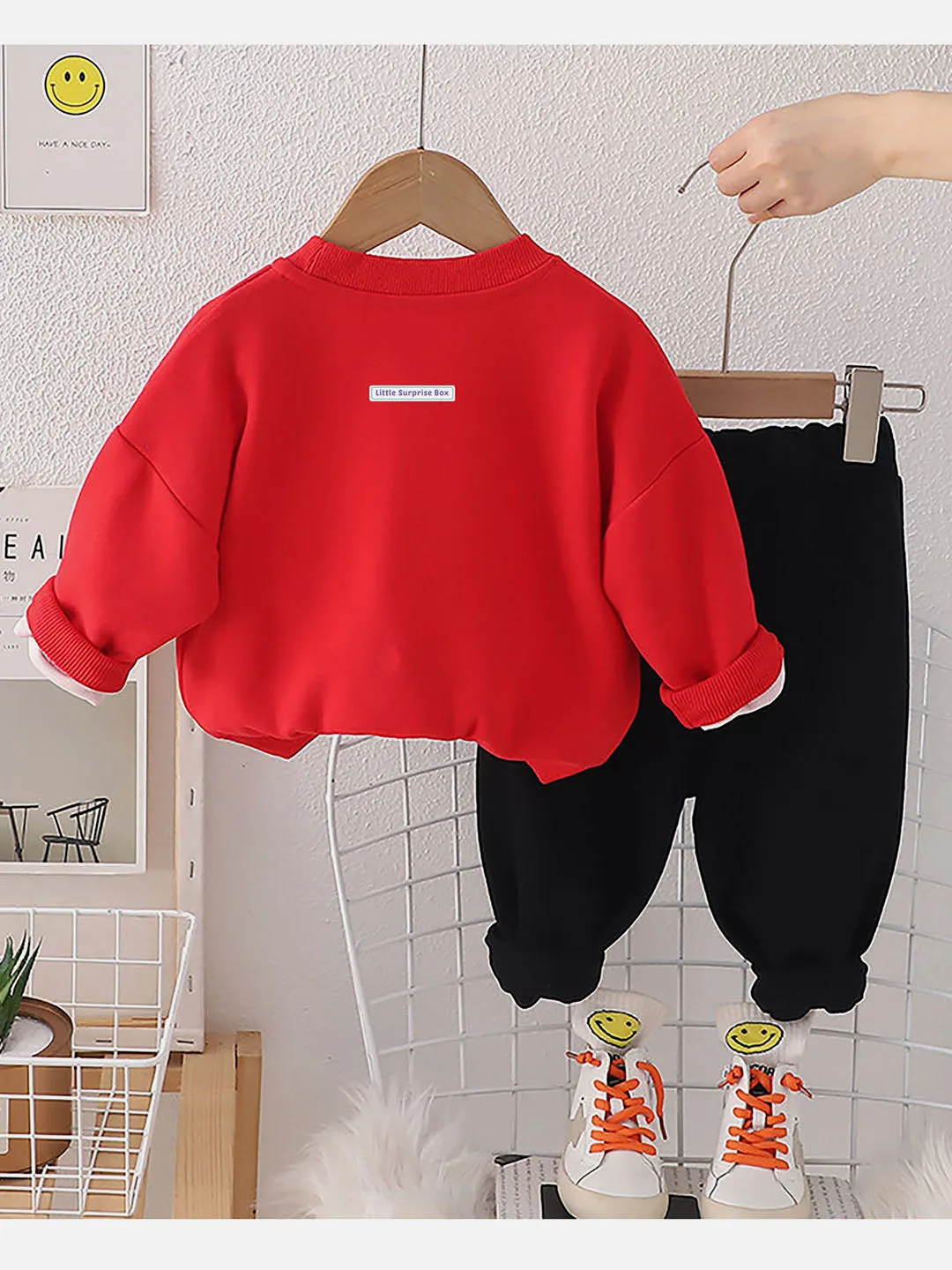 Little Surprise Box Bright Red Kids Teddy Soft Toy 2 Pcs Track Suit Set For Toddlers And Kids