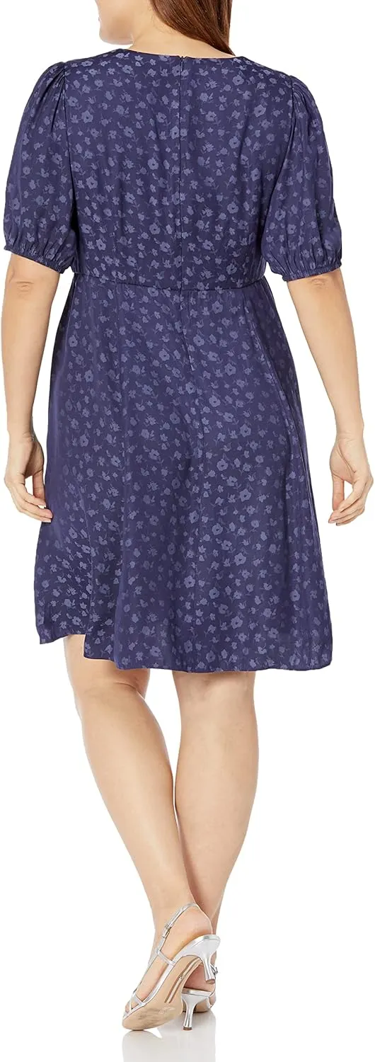 London Times Women's Plus Size Mini Bud Jacquard S/S Midi Dress
