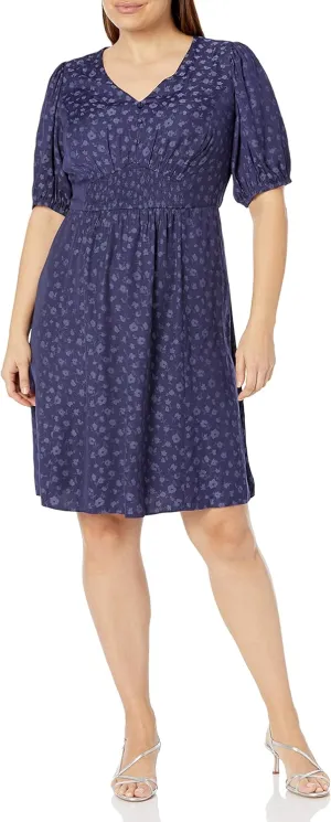 London Times Women's Plus Size Mini Bud Jacquard S/S Midi Dress
