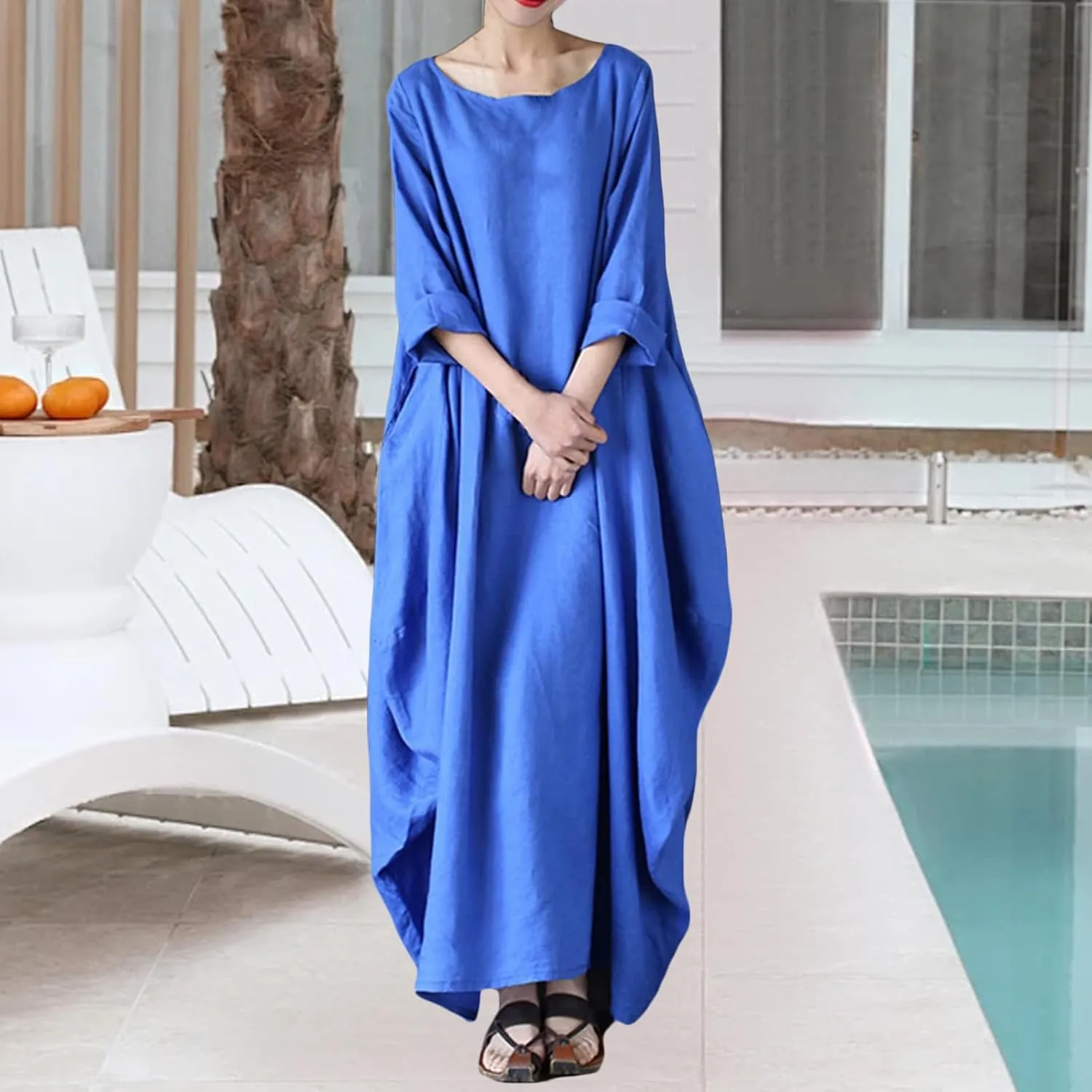 Long Sleeve Dresses for Women Ruffle Hem Oversized Loose Dress Casual Maxi Dresses Ladies Summer Sundress Fashion