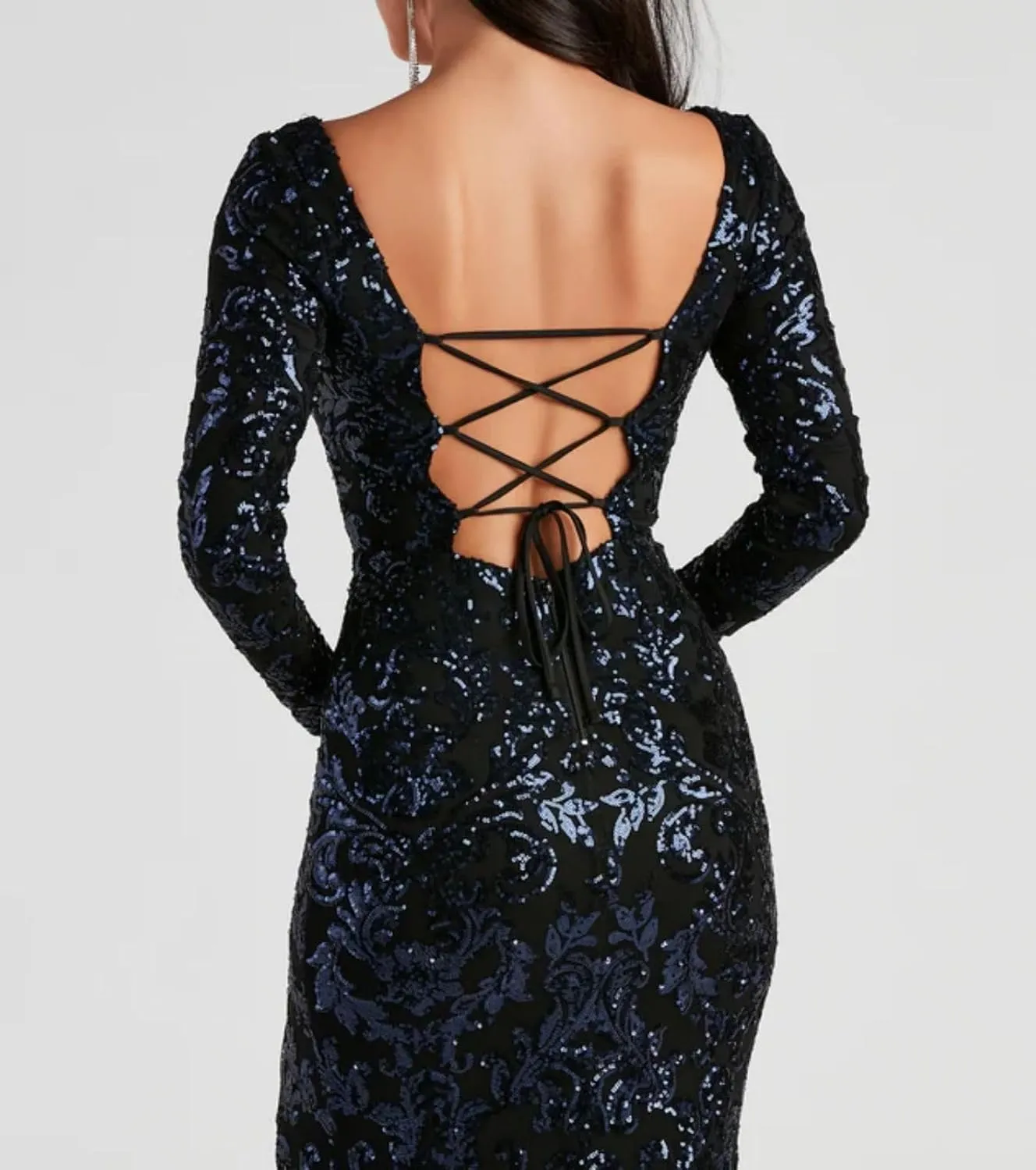 Long-Sleeve Sequin Prom Dresses 2024 - Sparkly Mermaid Tight Long Formal Evening Party Dress with Slit