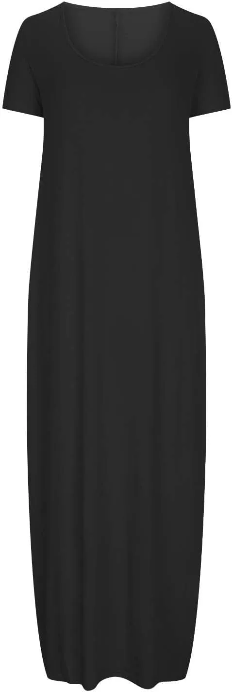 Loose Fit Plus Size Dresses for Curvy Women Short Sleeve Crew Neck Summer Beach Dresses Flowy Maxi Tshirt Sundresses