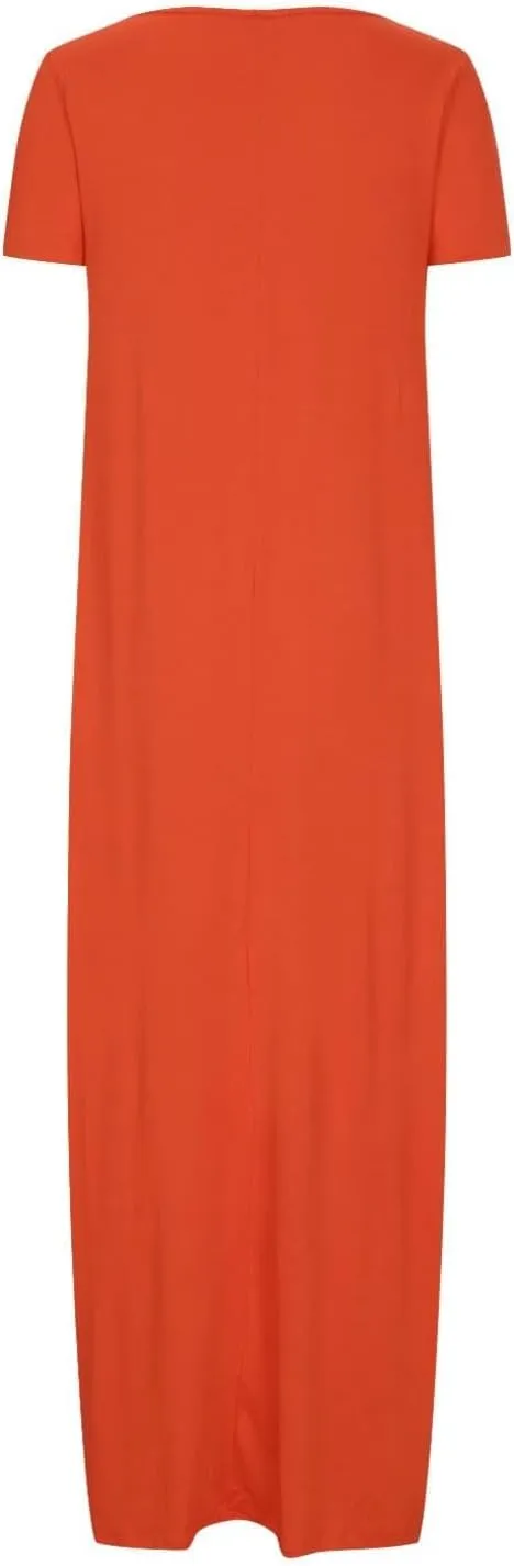 Loose Fit Plus Size Dresses for Curvy Women Short Sleeve Crew Neck Summer Beach Dresses Flowy Maxi Tshirt Sundresses