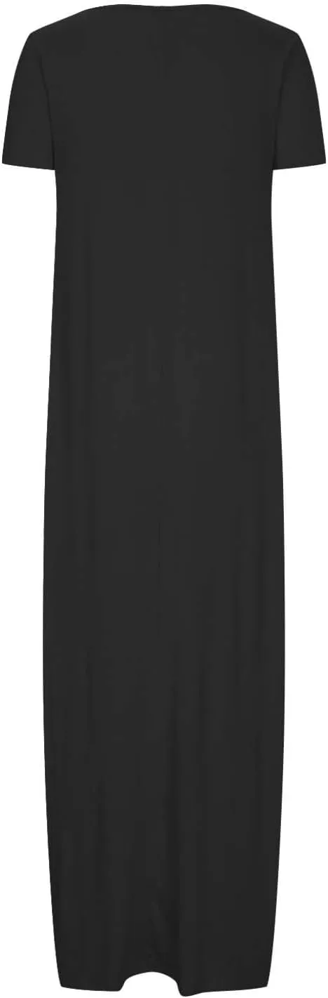 Loose Fit Plus Size Dresses for Curvy Women Short Sleeve Crew Neck Summer Beach Dresses Flowy Maxi Tshirt Sundresses