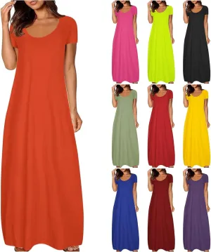Loose Fit Plus Size Dresses for Curvy Women Short Sleeve Crew Neck Summer Beach Dresses Flowy Maxi Tshirt Sundresses