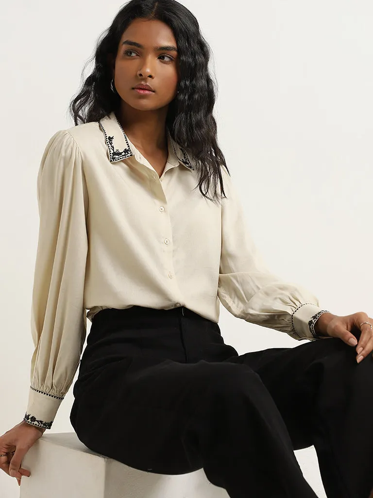 LOV Beige Embroidered Cotton Shirt