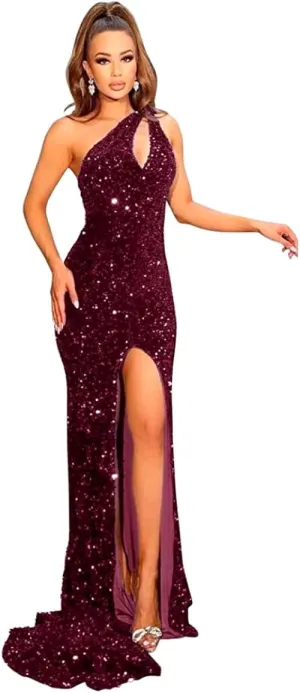 Loyeloy One Shoulder Mermaid Prom Dresses for Women 2025 Glitter Sequin Prom Evening Gowns with Slit