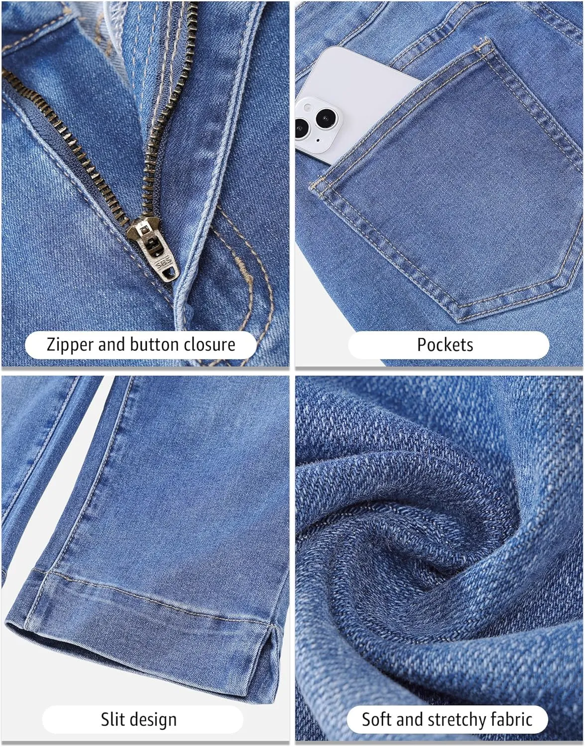luvamia Capri Jeans for Women Trendy High Waisted Slim Split Hem Stretch Denim Jean Capris Cropped Pants Casual Summer
