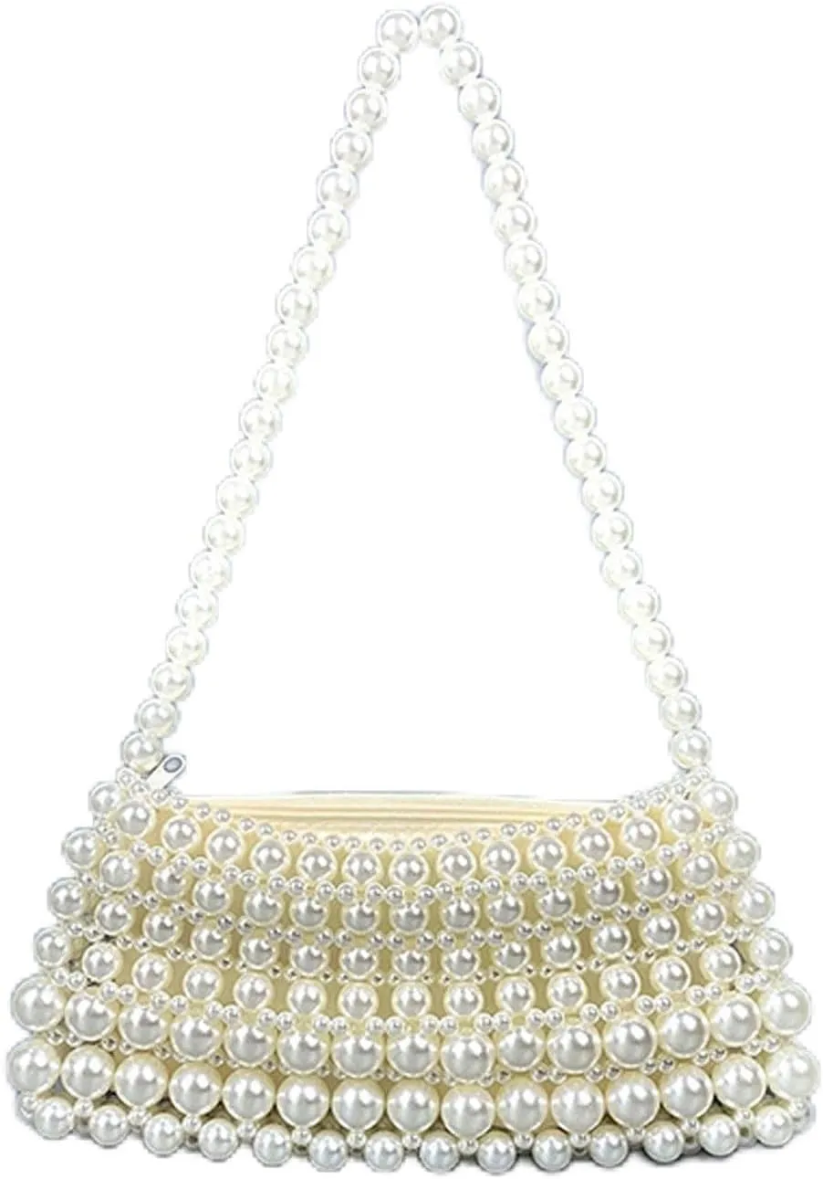 Luxury Pearl Purses Shoulder Bag for Women Pearl Bag Handmade Bags Women's Crossbody Beaded Clutch Evening Bag Wedding Party Bridal Party Gifts 33