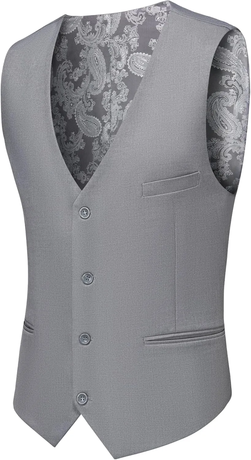 MAGE MALE Men's 3 Pieces Suit Slim Fit One Button Business Wedding Party Solid Blazer Vest Pants Set with Tie