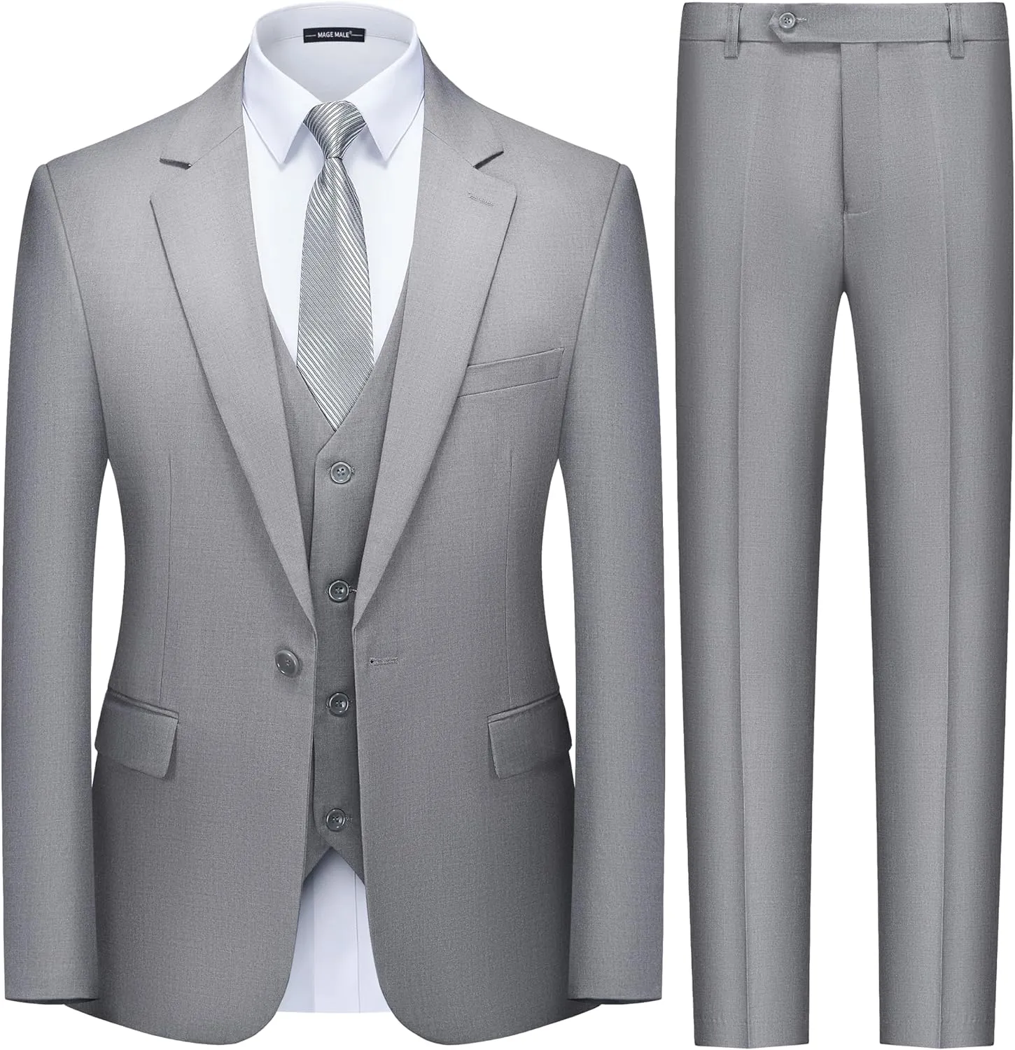 MAGE MALE Men's 3 Pieces Suit Slim Fit One Button Business Wedding Party Solid Blazer Vest Pants Set with Tie