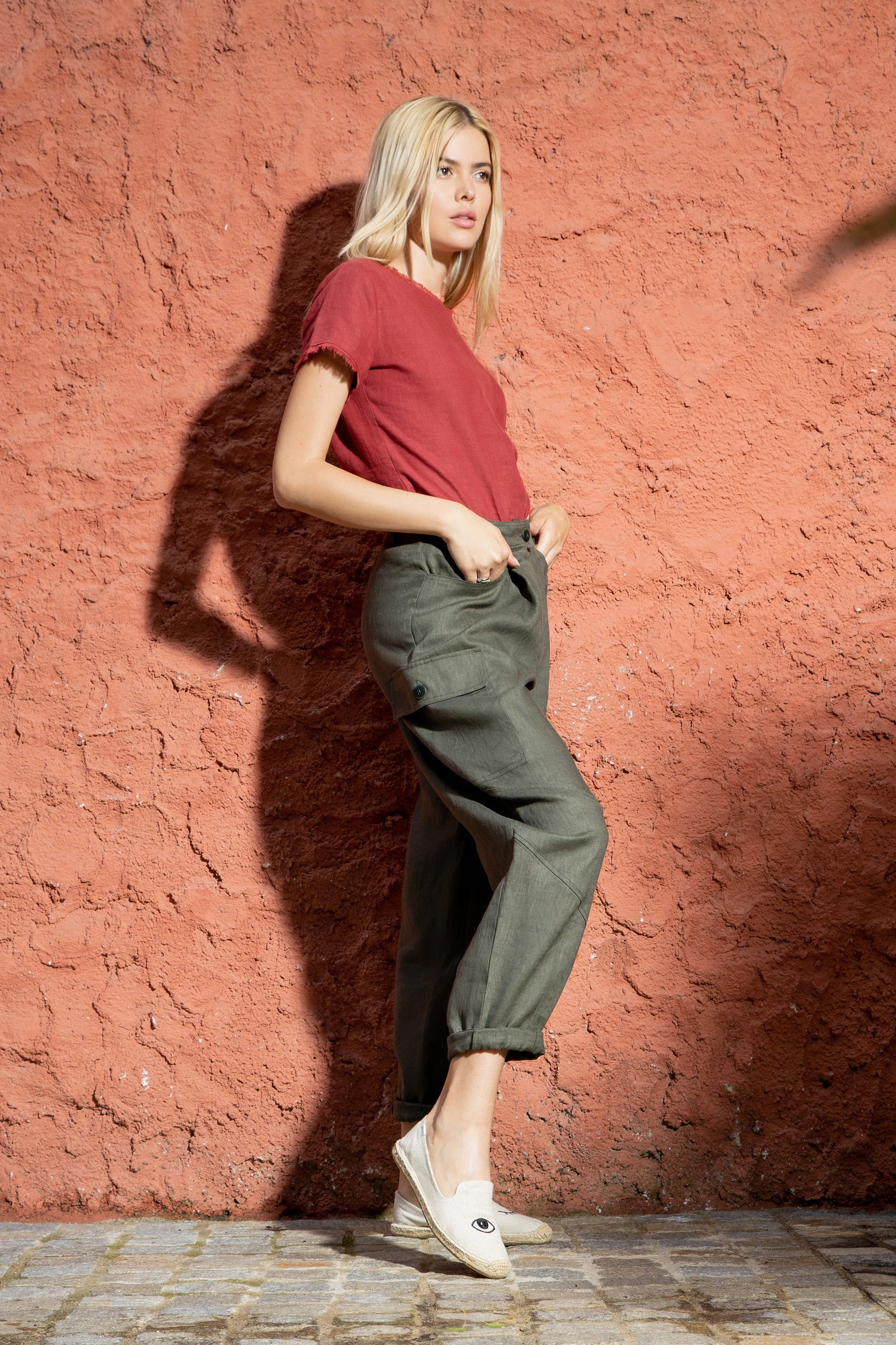 Marrakesh linen cargo trousers