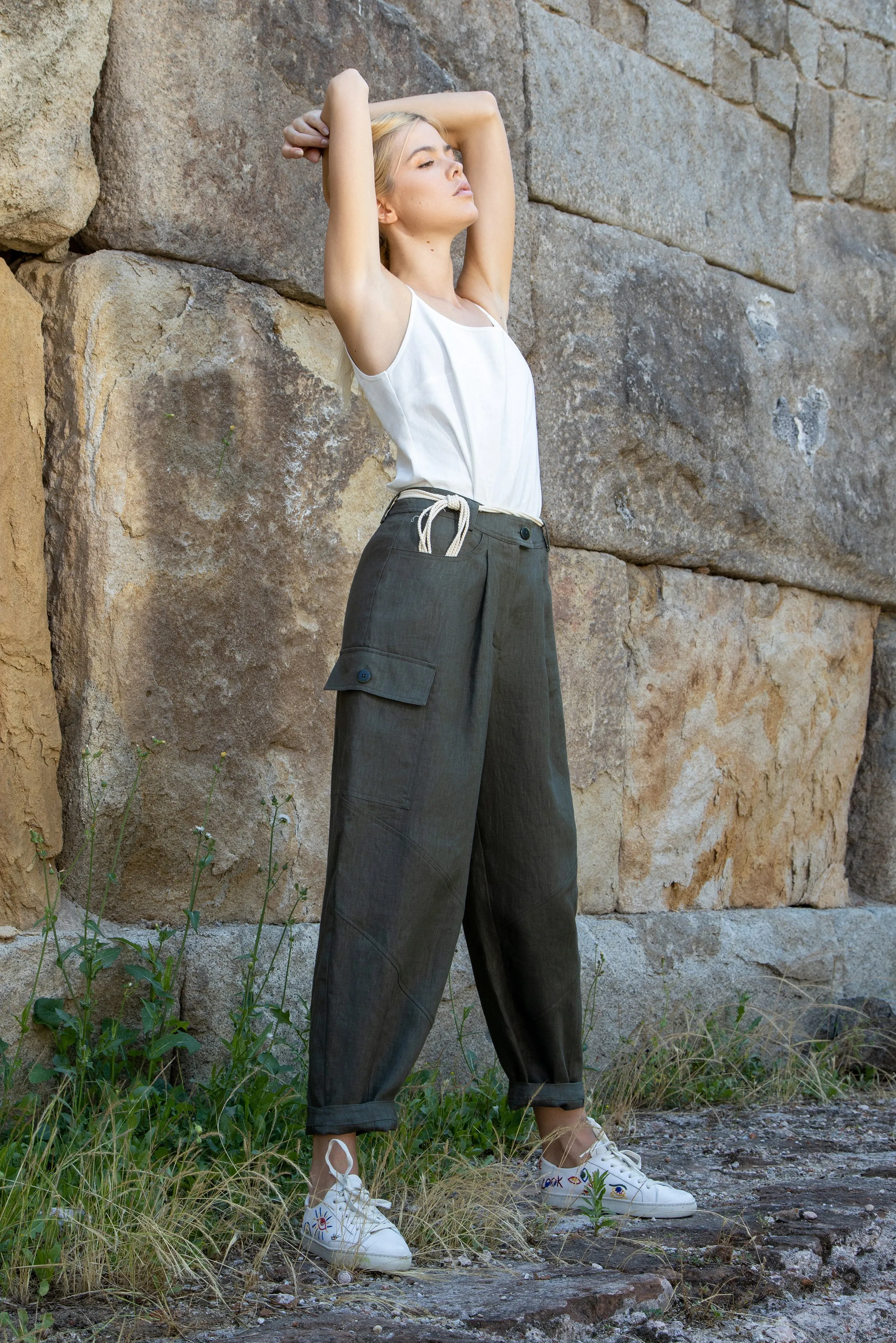 Marrakesh linen cargo trousers