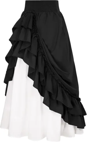 Maxi Gothic Skirts for Women Double Layered Long Skirt Tiered Pirate Skirts Renaissance Victorian Skirts Goth Skirt