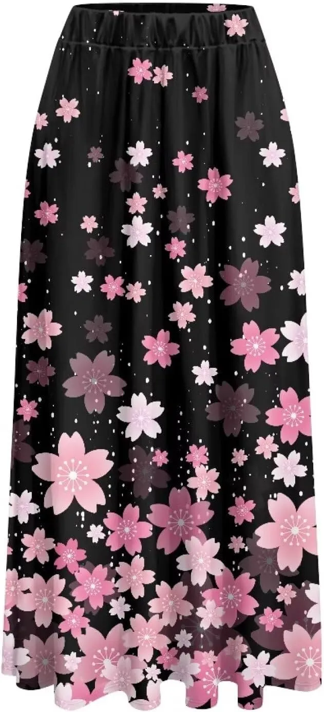 Maxi Skirt for Women Long Elegant High Waisted Cocktail Party Wedding Skirts Flared A-Line Skirts with Pockets