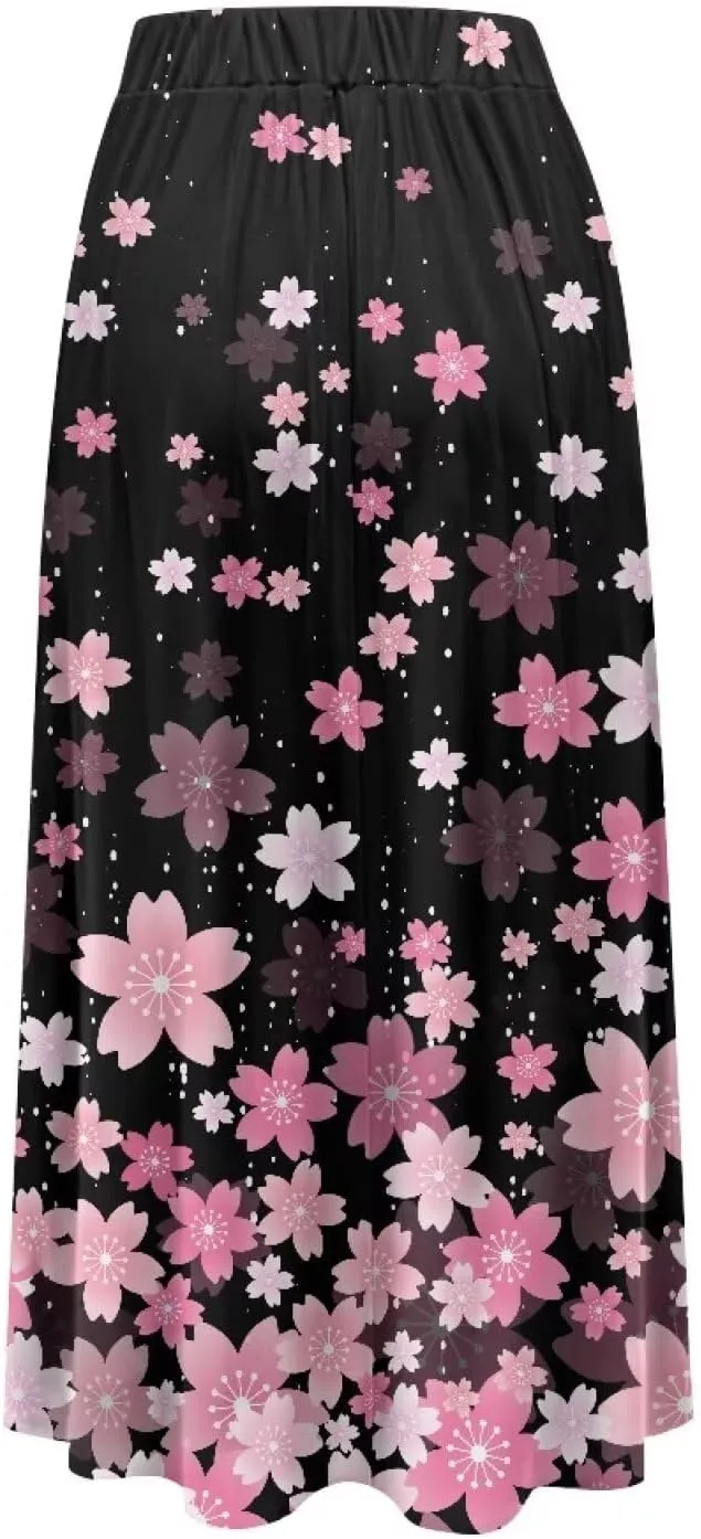 Maxi Skirt for Women Long Elegant High Waisted Cocktail Party Wedding Skirts Flared A-Line Skirts with Pockets