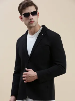 Men Black Notched Lapel Single-Breasted Formal Blazer