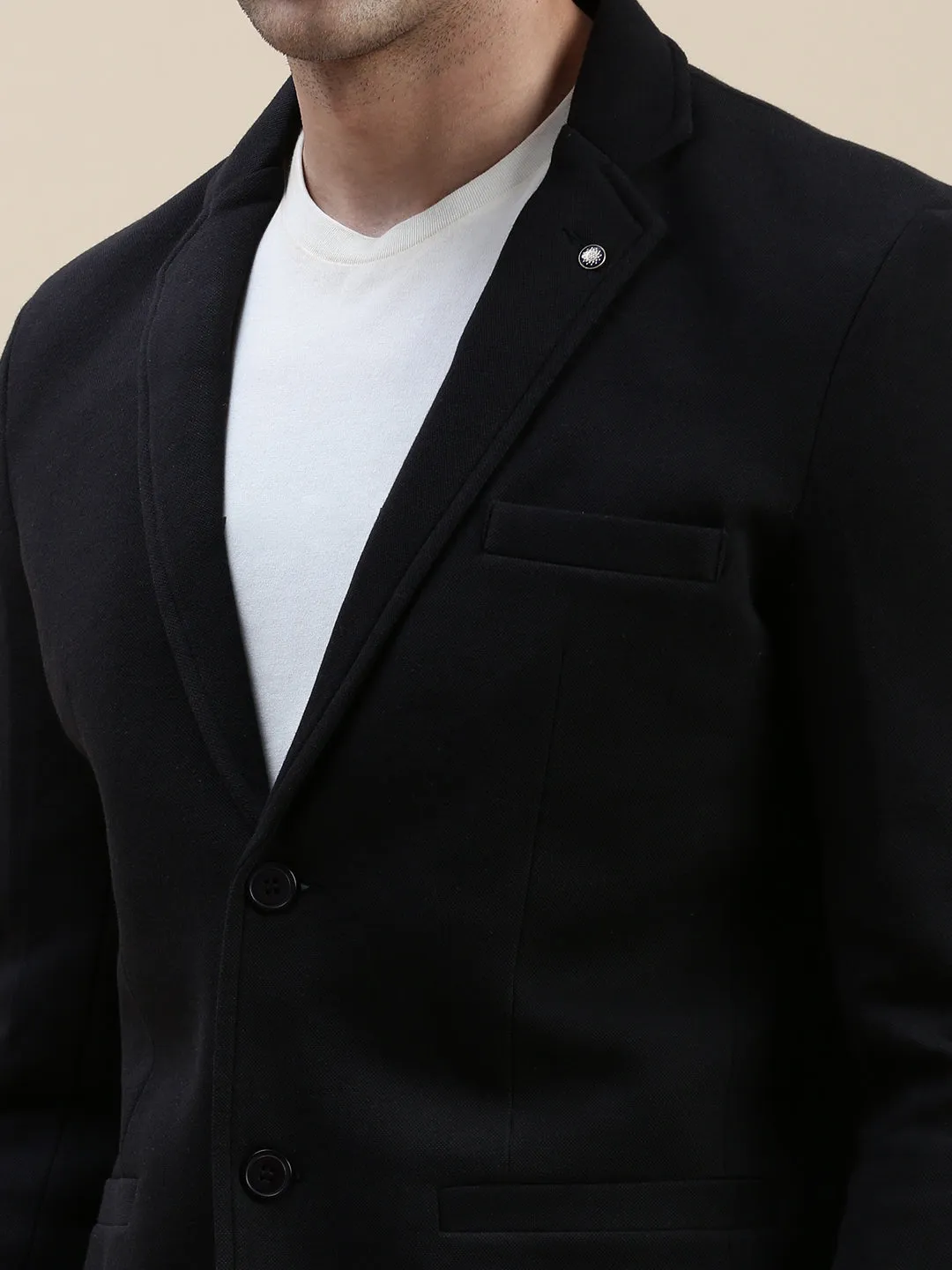 Men Black Notched Lapel Single-Breasted Formal Blazer