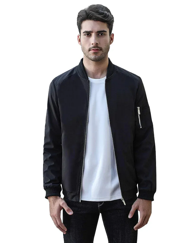 Men Black Slim Fit Lightweight Sportswear Flight Bomber Jacket Softshell Casual Coat- S