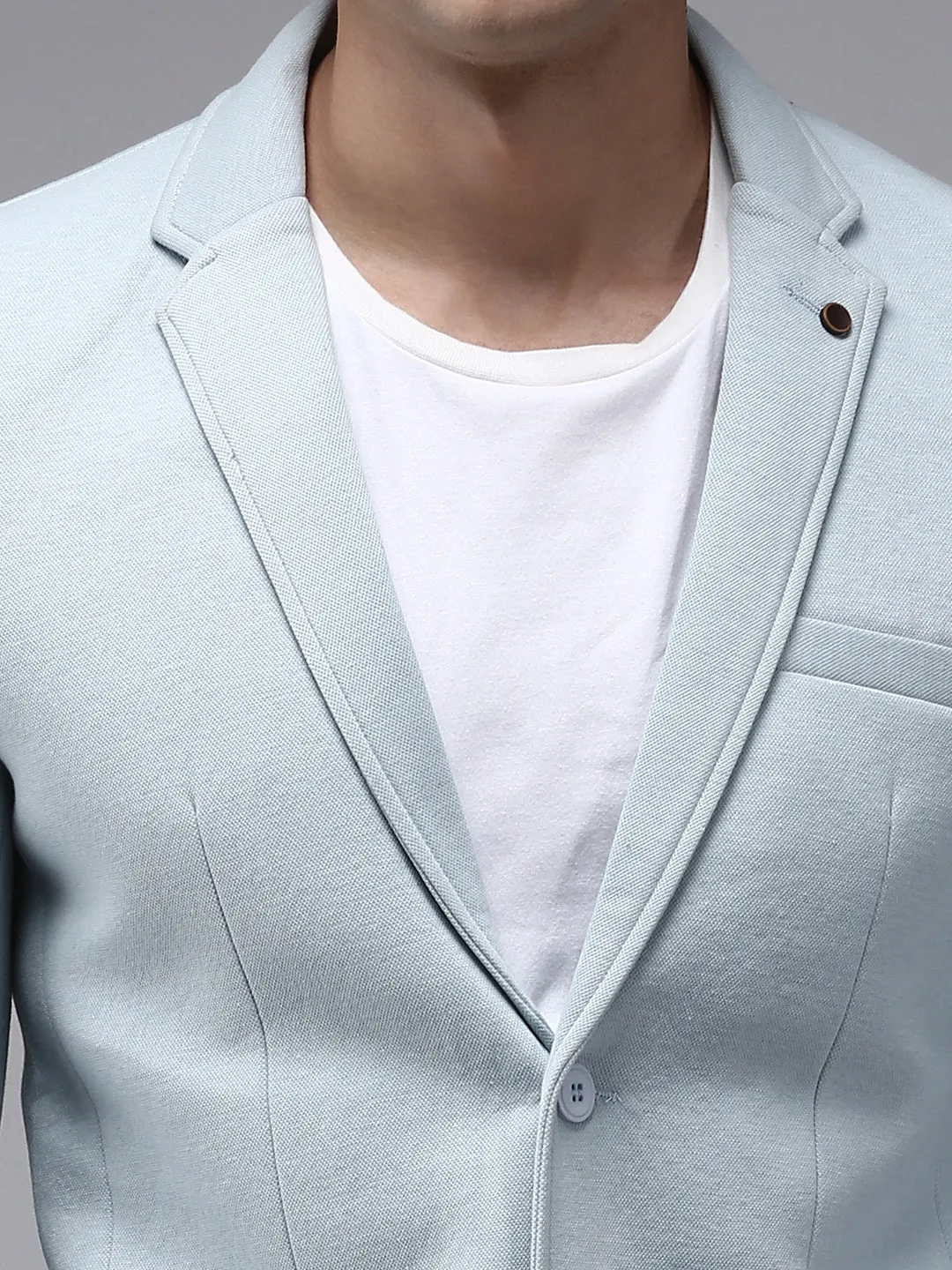 Men Blue Solid Single-Breasted Regular-Fit Blazer