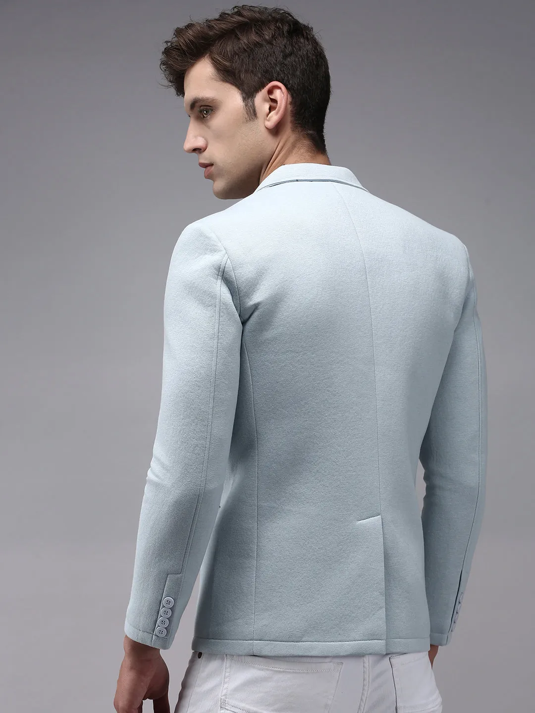 Men Blue Solid Single-Breasted Regular-Fit Blazer