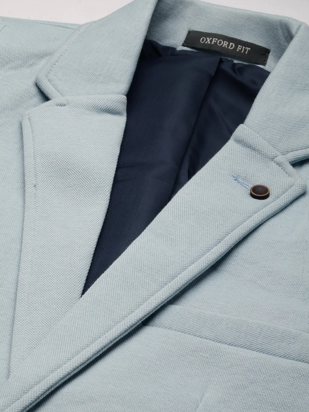 Men Blue Solid Single-Breasted Regular-Fit Blazer