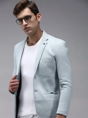 Men Blue Solid Single-Breasted Regular-Fit Blazer