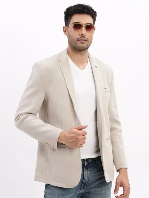 Men Cream Slim-Fit Single-Breasted Notched Lapel Collar Casual Blazer