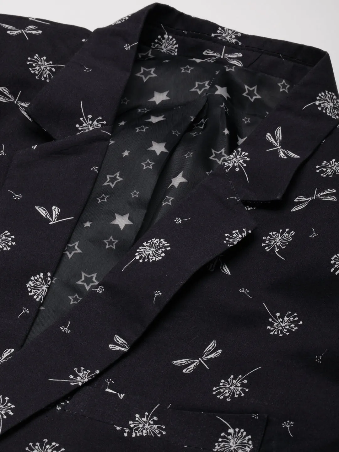 Men Dark Grey Printed Single-Breasted Blazer