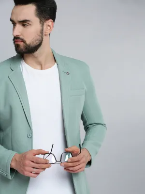 Men Green Self-Design Single Breasted Blazer
