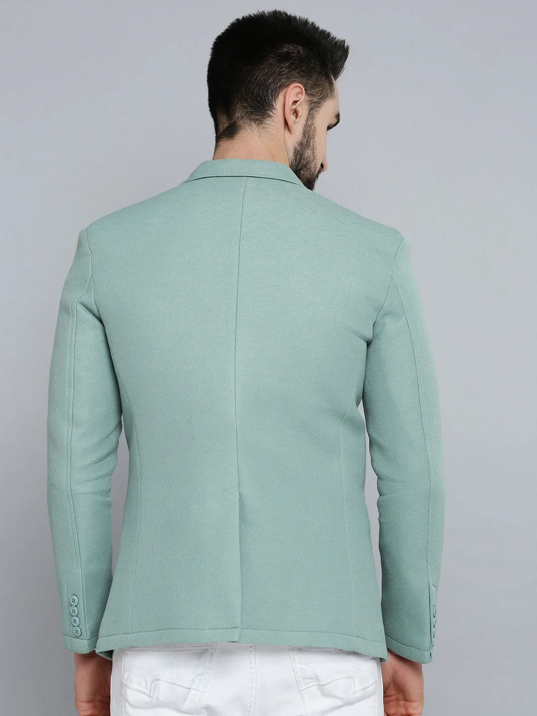 Men Green Self-Design Single Breasted Blazer