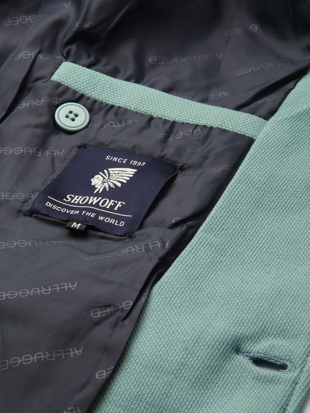 Men Green Self-Design Single Breasted Blazer