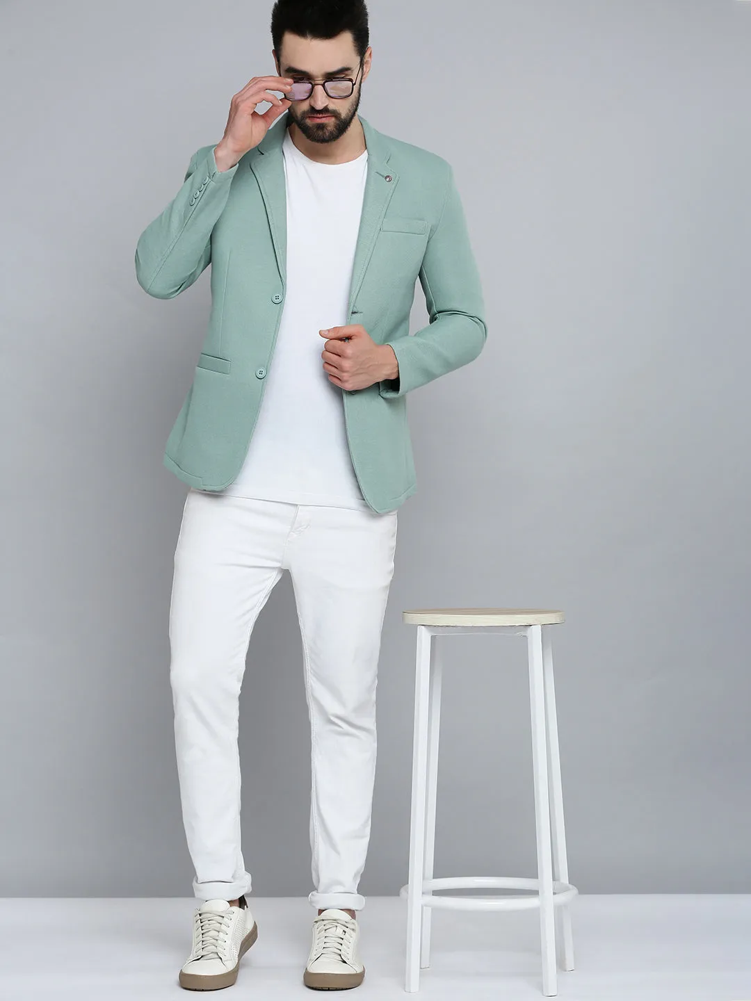 Men Green Self-Design Single Breasted Blazer