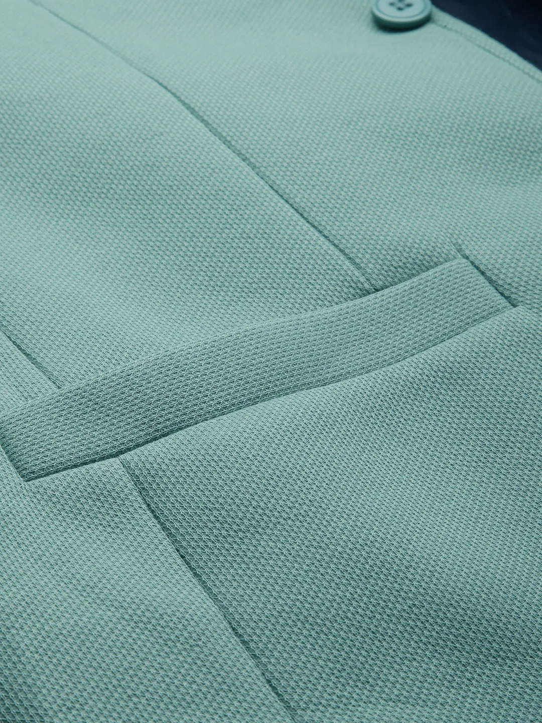 Men Green Self-Design Single Breasted Blazer