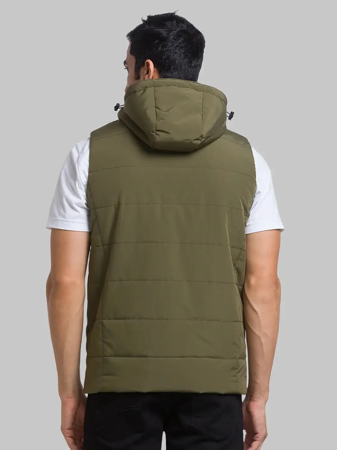 Men Green Solid Polyester Sleeveless Jackets