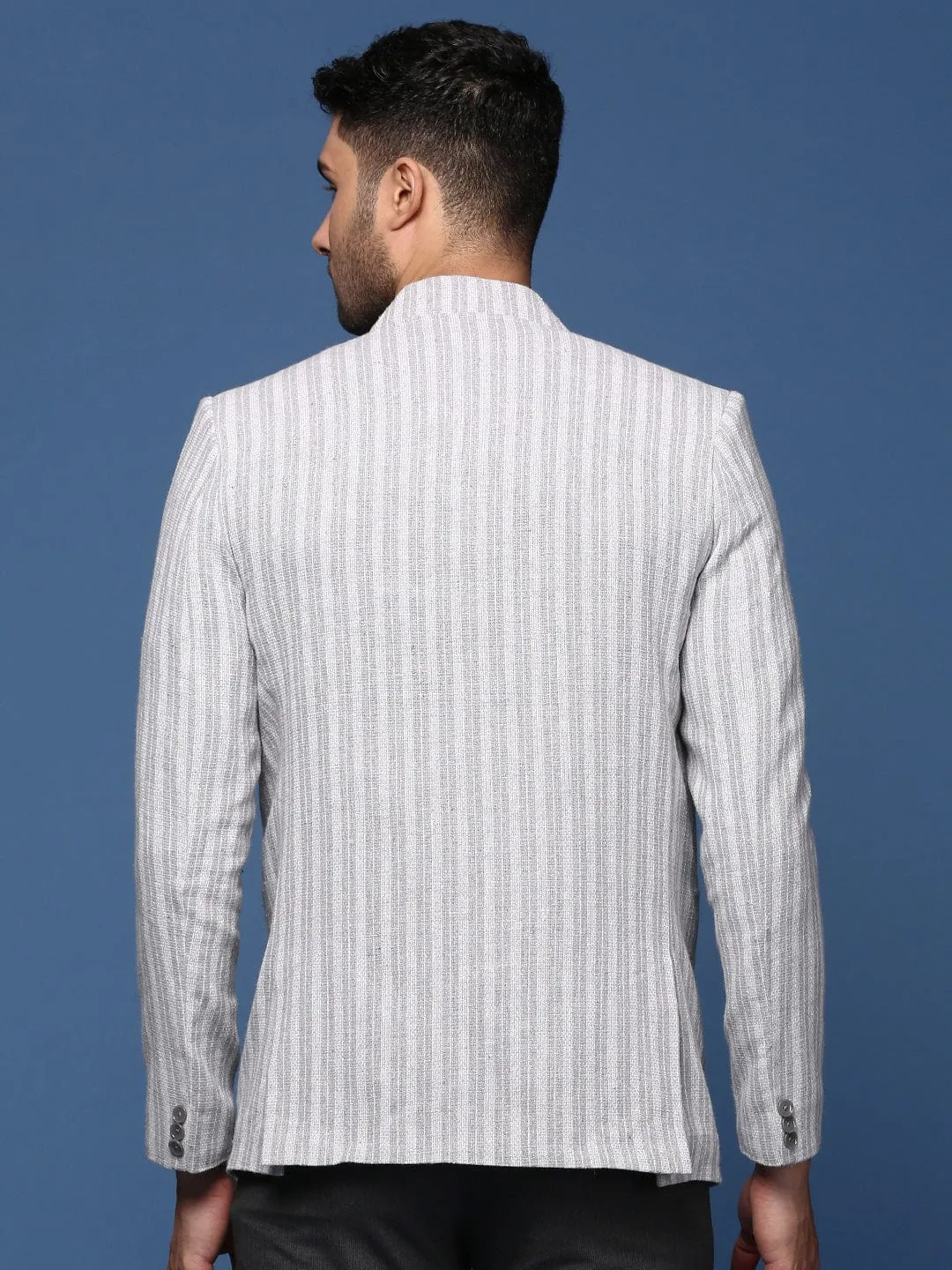 Men Grey Notched Lapel Single Breasted Slim Fit Blazer