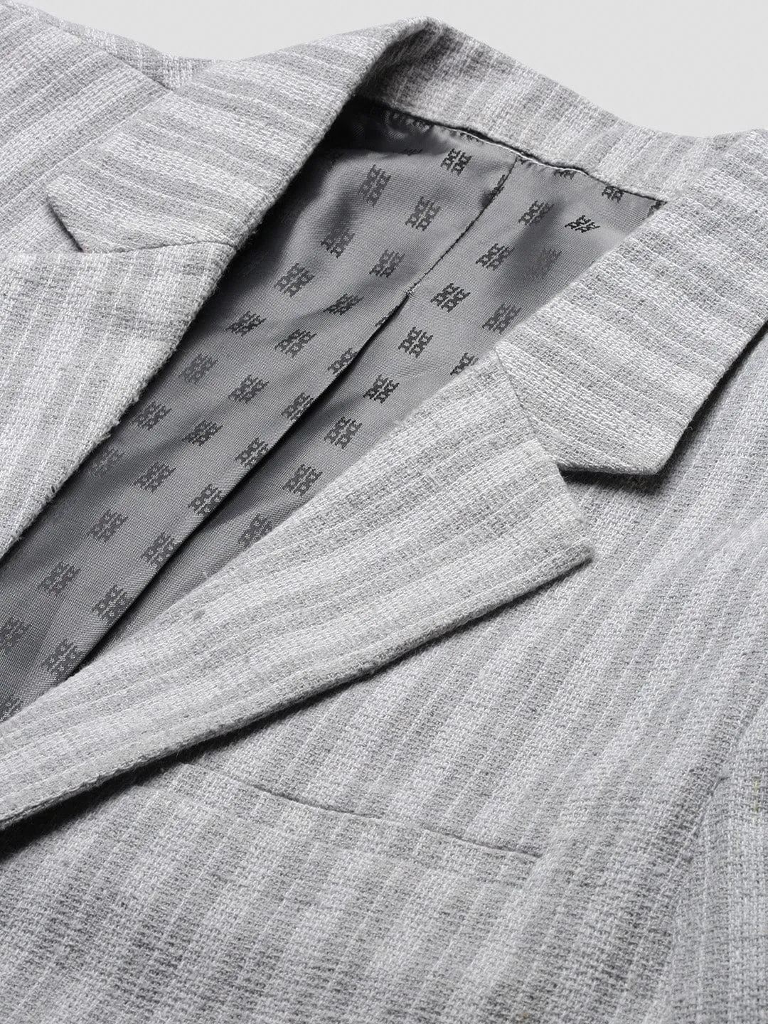 Men Grey Notched Lapel Single Breasted Slim Fit Blazer