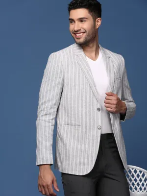 Men Grey Notched Lapel Single Breasted Slim Fit Blazer