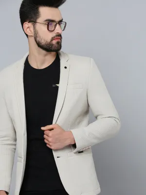 Men Grey Self Design Single-Breasted Blazer