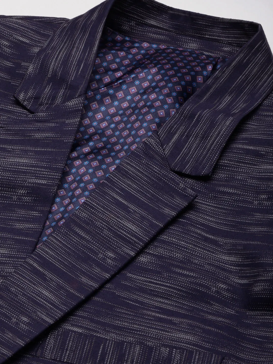 Men Navy Blue Printed Single-Breasted Blazer