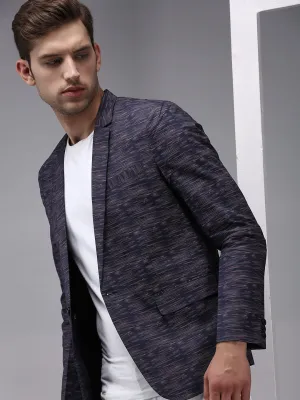 Men Navy Blue Printed Single-Breasted Blazer