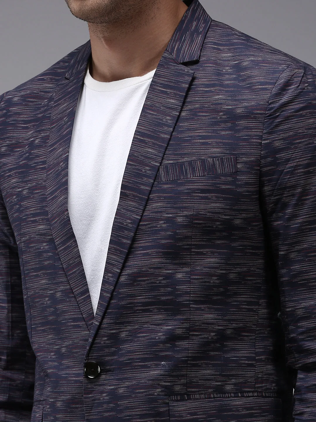 Men Navy Blue Printed Single-Breasted Blazer