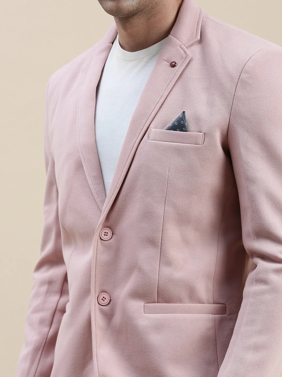 Men Pink Notched Lapel Single-Breasted Blazer