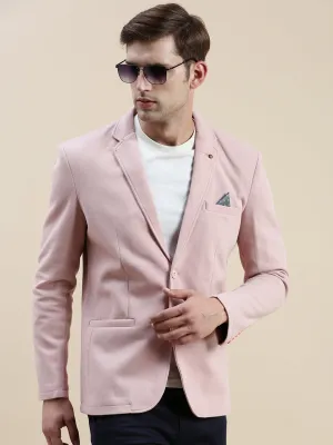 Men Pink Notched Lapel Single-Breasted Blazer
